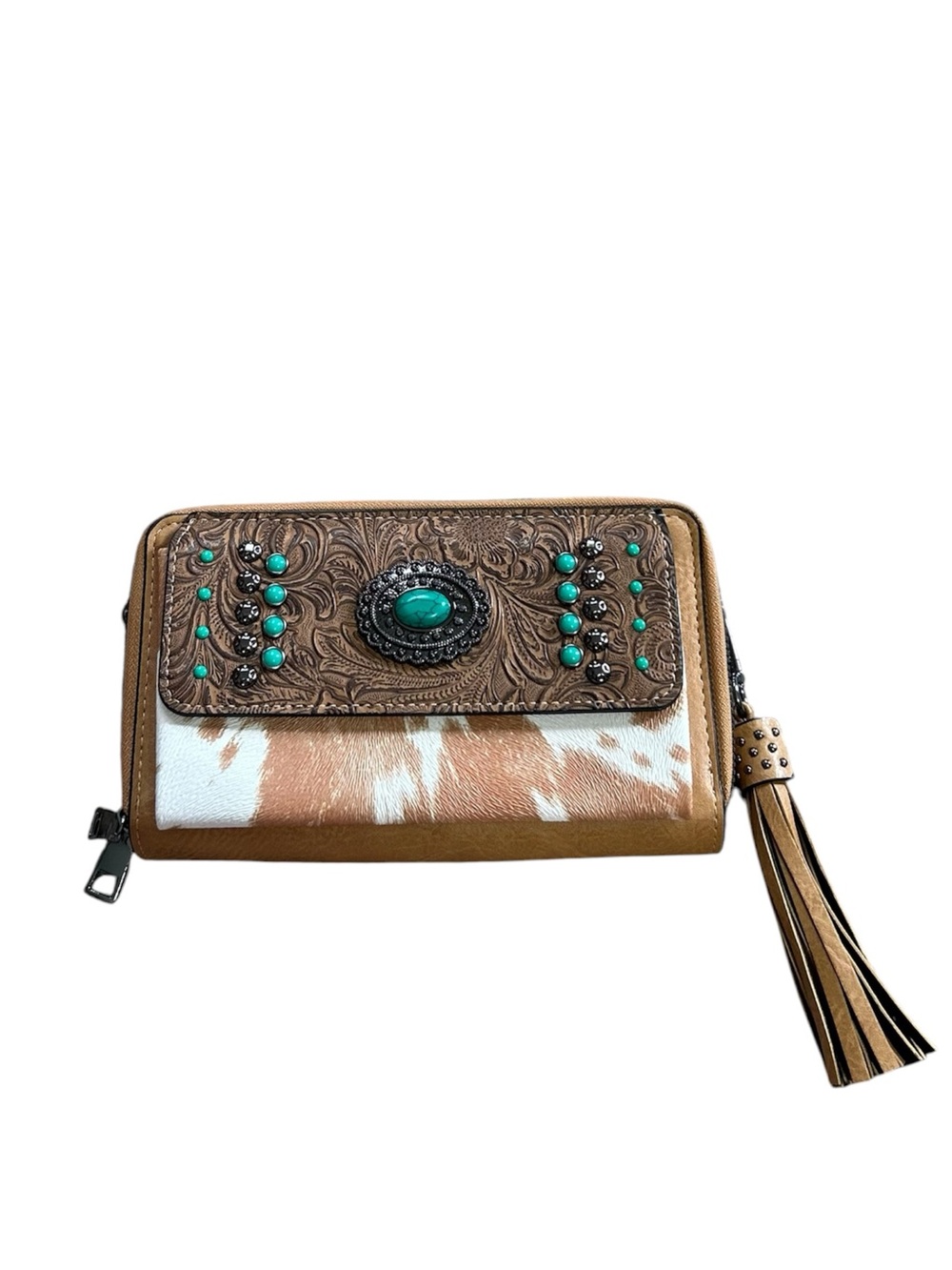 🆕Brown Turquoise Accented Wallet Clutch with Tassel